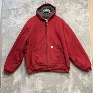 Carhartt Jacket Mens 2XL Red J158 DKR Thermal Lined Sandstone Active Hooded